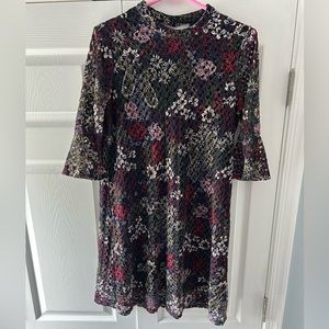 Love, fire Mesh overlay dress with flared sleeve